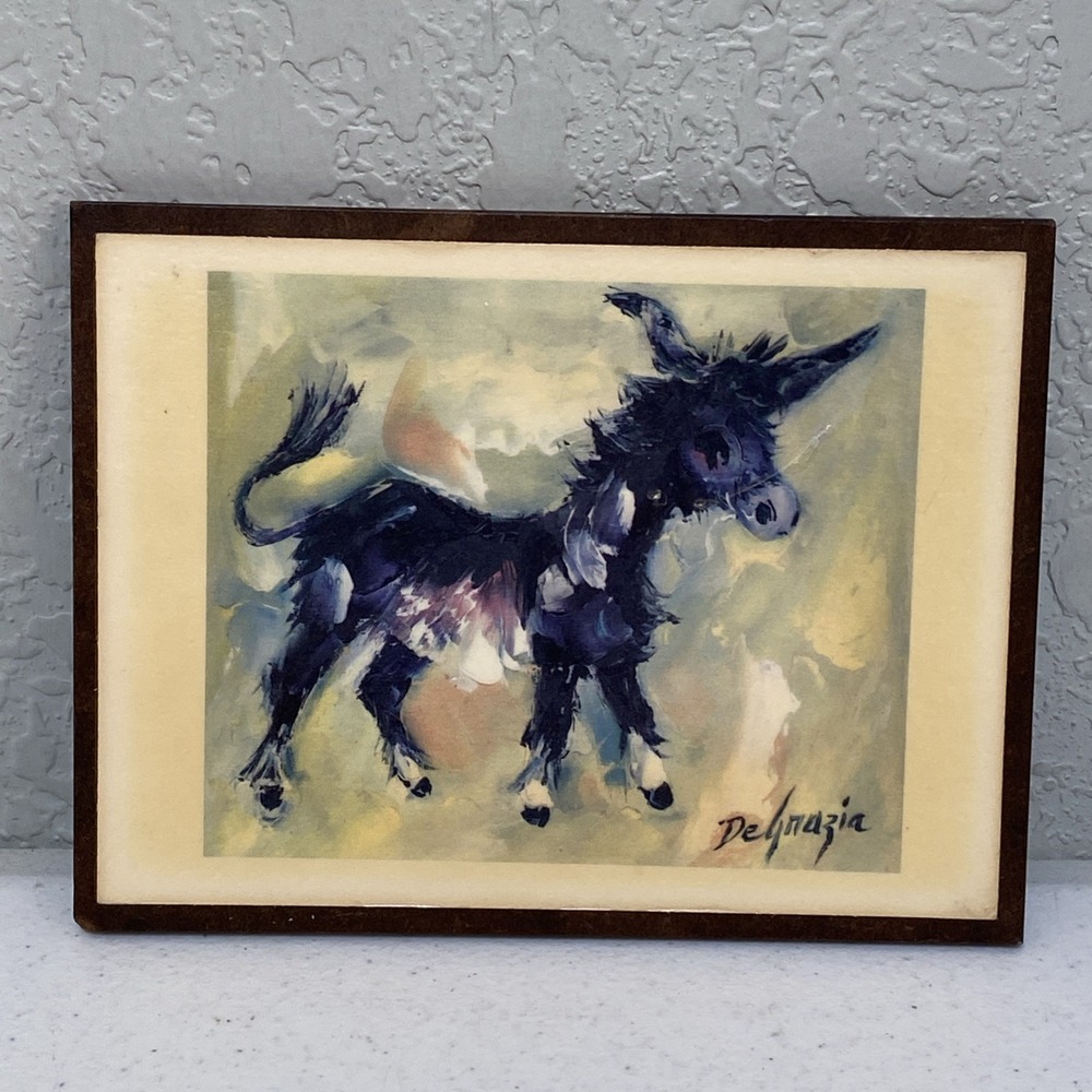 VTG Ted DeGrazia Wandering Burro "El Burrito" Small Art Plaque Wood Board Print